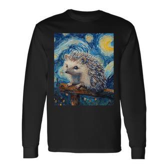 Hedgehog Van Gogh Style Starry Night Cute Graphic Long Sleeve T-Shirt - Thegiftio UK