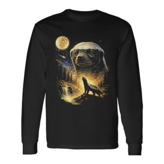 Honey Badger Howling To The Moon Meme 90S Honey Badger Long Sleeve T-Shirt - Thegiftio UK