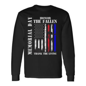Honor The Fallen Thank The Living Memorial Day Flag Graphic Long Sleeve T-Shirt - Thegiftio UK