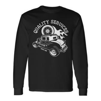 Hot Rodervice クラシック オールドアメリカンカー 自動車ガレージ 長袖Tシャツ - Kawaiitshirt
