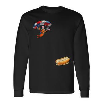 Hotdog Freedom Dive Hot Dog Jumping Into Bun Sausage Bbq Long Sleeve T-Shirt - Thegiftio UK