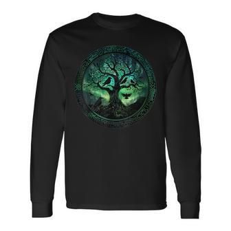 Hugin & Munin Con Diseño De Cuervos De Odinsikingo Árbol De Laida Camiseta de manga larga - Regaloses