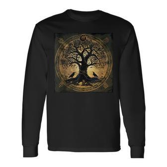 Hugin & Munin Con Diseño De Cuervos De Odinsikingo Árbol De Laida In Mangas Camiseta de manga larga - Regaloses