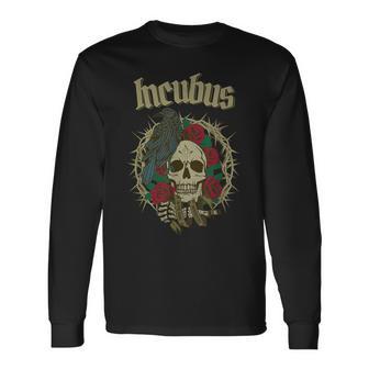 Incubus Cráneo Rosas Espinas Cuervo Oscuro Horror Camiseta de manga larga - Regaloses