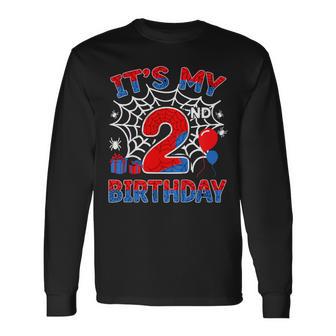 Its My 2Nd Birthday Boy 2 Year Old Spider Web Birthday Party Long Sleeve T-Shirt - Thegiftio UK