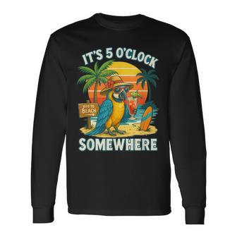 It's 5 O’Clock Somewhere Parrot Sunset Drinking Long Sleeve T-Shirt - Thegiftio UK