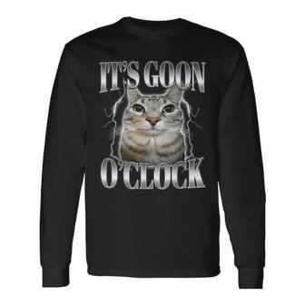 It's Goon O'clock Silly Staring Cat Gen-Z Meme Humor Long Sleeve T-Shirt - Thegiftio UK