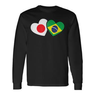 Japanese Flag Brazilian Flag Heart 日系ブラジルブラジル国旗日本国旗 長袖Tシャツ - Kawaiitshirt