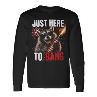 Just Here To Bang Raccoon 4Th Of July Fireworks Long Sleeve T-Shirt - Thegiftio UK
