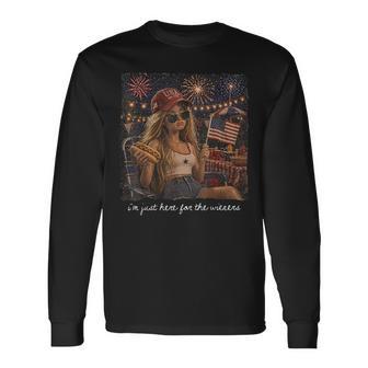 Just Here For The Wieners Doll Face 4Th Of July Long Sleeve T-Shirt - Thegiftio UK