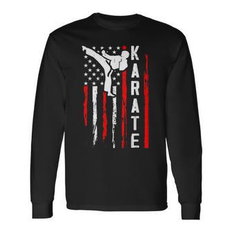 Karate Usa American Flag Long Sleeve T-Shirt - Thegiftio UK