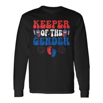 Keeper Of The Gender 4Th Of July Gender Reveal Family Party Long Sleeve T-Shirt - Thegiftio UK