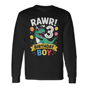 Kids 3 Year Old Boy T Rex Dinosaur Lovers 3Rd Birthday Dino Three Long Sleeve T-Shirt - Thegiftio UK