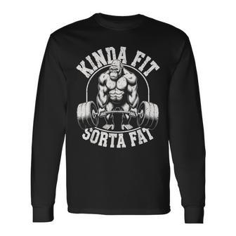 Kinda Fitorta Fat Gorilla 面白いワークアウトジムウェイトリフティング 長袖Tシャツ - Kawaiitshirt