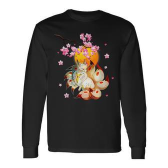 Kitsune-Fox Renard Japonais À Neuf Queues Fleurs De Cerisier T-shirt à manches longues - Cadeauxyz