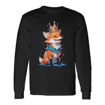 Königlicher Fuchs König Mit Krone Majestät Fantasie Umhang Langarmshirts - Geschenkecke