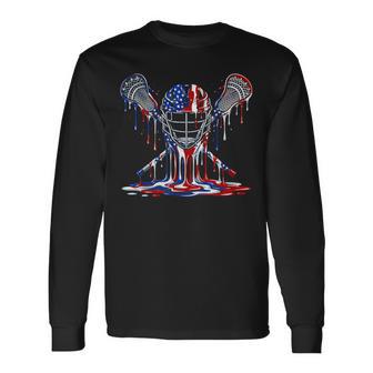 Lacrosse Drip American Flag Lax Helmet Sticks 4Th Of July Long Sleeve T-Shirt - Thegiftio UK