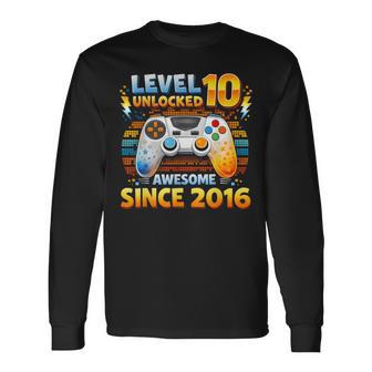 Level 10 Unlocked Awesome Since 2016 10Th Birthday Gaming Long Sleeve T-Shirt - Thegiftio UK