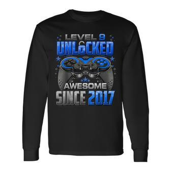 Level 9 Unlocked Awesome Since 2017 9Th Birthday Gaming Long Sleeve T-Shirt - Monsterry