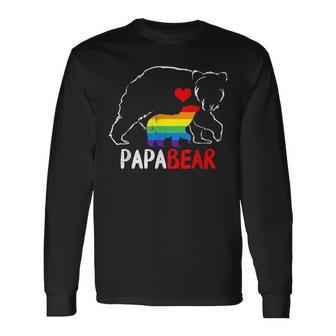 Lgbt Daddy Papa Bear Gay Pride Flag Proud Dad Father's Day Long Sleeve T-Shirt - Monsterry