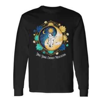 Life Happens 太極拳は猫陰陽エネルギー瞑想を助ける 長袖Tシャツ - Kawaiitshirt