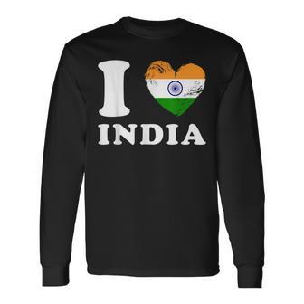 I Love India ハートフラッグインド 長袖Tシャツ - Kawaiitshirt