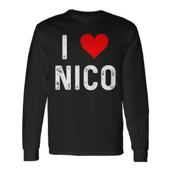 I Love Nico ハート アンティーク調 長袖Tシャツ - Kawaiitshirt