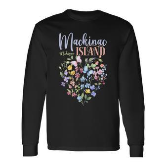 Mackinac Island Michigan Wildflowers Heart I Love Michigan Long Sleeve T-Shirt - Monsterry