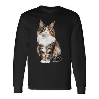 Maine Coon Chat Réaliste Motif Propriétaire De Chat T-shirt à manches longues - Cadeauxyz