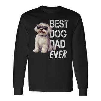 Maltese Dog Lover Vintage Best Maltese Dad Father's Day Long Sleeve T-Shirt - Monsterry