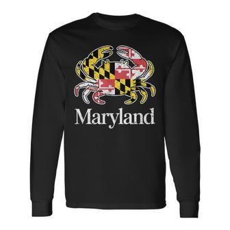 Maryland Crab State Flag Graphic Long Sleeve T-Shirt - Thegiftio UK