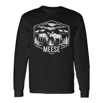 Meese Moose Humor Camping Wildlife Outdoor Nature Long Sleeve T-Shirt - Monsterry