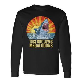 Megalodon Boys Kids Megalodon This Boy Loves Megalodons Long Sleeve T-Shirt - Thegiftio UK
