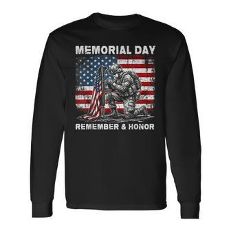 Memorial Day Remember And Honor Patriotic Us Flag Military Long Sleeve T-Shirt | Mazezy