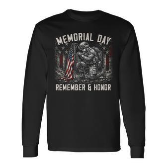 Memorial Day Remember And Honor Us Flag Military Patriotic Long Sleeve T-Shirt | Mazezy