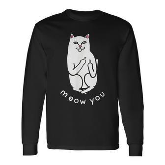 Meow You Cat Moody Cat 中指 猫好き 長袖Tシャツ - Kawaiitshirt