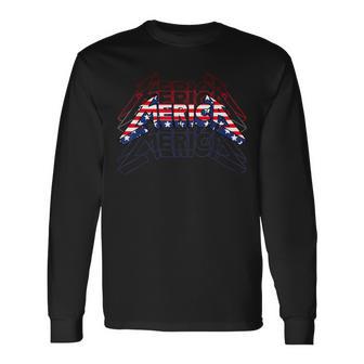 Merica Rock Sign 4Th Of July Vintage American Flag Usa Long Sleeve T-Shirt - Thegiftio UK