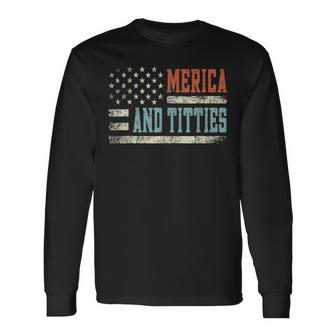 Merica And Titties 4Th Of July Sunglasses Us Flag Long Sleeve T-Shirt - Thegiftio UK