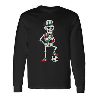 Mexican Flag Soccer Ball Skeleton Long Sleeve T-Shirt - Thegiftio UK
