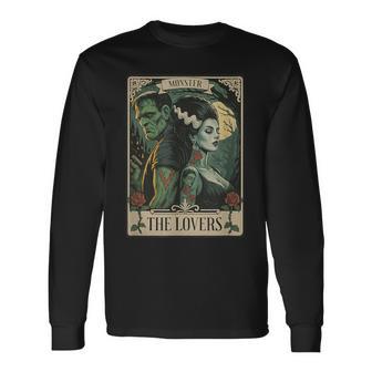 Monster Lovers Tarot Card Gothic Frankenstein Halloween Long Sleeve T-Shirt - Monsterry