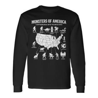 Monsters Of America Cryptid Map United States Folklore Long Sleeve T-Shirt - Thegiftio UK
