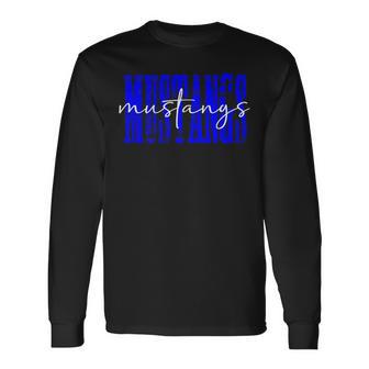 Mustangs School Spirit Game Day Blue Mustang Distressed Long Sleeve T-Shirt - Thegiftio UK