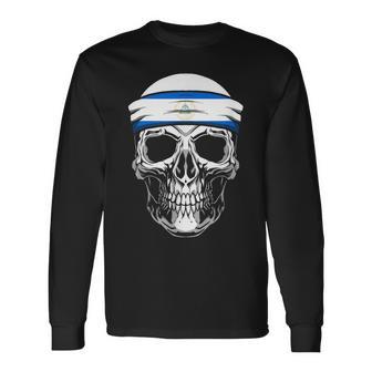 Nacionalidad País Origen Cráneo Calavera Bandera Nicaragua Camiseta de manga larga - Regaloses