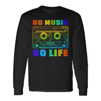 No Music No Life、ヴィンテージカセット音楽愛好家。 長袖Tシャツ - Kawaiitshirt