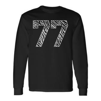 Number 77 In Zebra Print Fanwear Sports Jersey Player Long Sleeve T-Shirt - Thegiftio