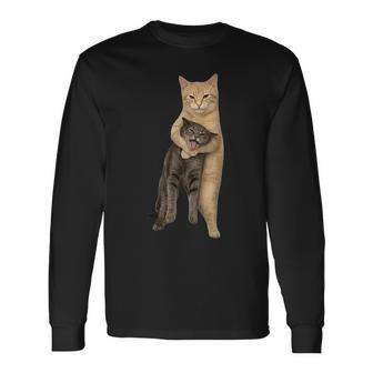 Orange Cat Tight Embrace Choking Cat Meme Long Sleeve T-Shirt - Thegiftio UK