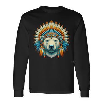 Ours Polaire Indigène Indien Plumes Indiennes T-shirt à manches longues - Cadeauxyz