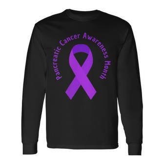 Pancreatic Cancer Awareness Fight Support Purple Ribbon Long Sleeve T-Shirt - Thegiftio UK