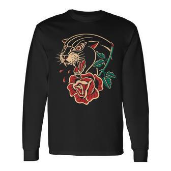 Panther Rose アメリカントラディショナルタトゥーインク オールドスクール 長袖Tシャツ - Kawaiitshirt