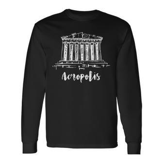 Parthenon アテネのアクロポリス ギリシャ スケッチ サイツ ドローイング 長袖tシャツ 長袖Tシャツ - Kawaiitshirt
